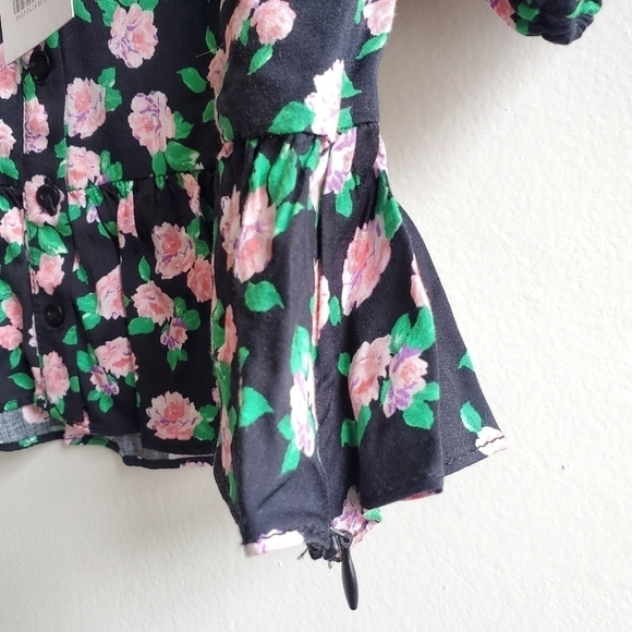 NWT Zara Floral Print Button Front Puff Sleeves Ruffle Peplum Crop Top Size XS - Picture 12 of 16